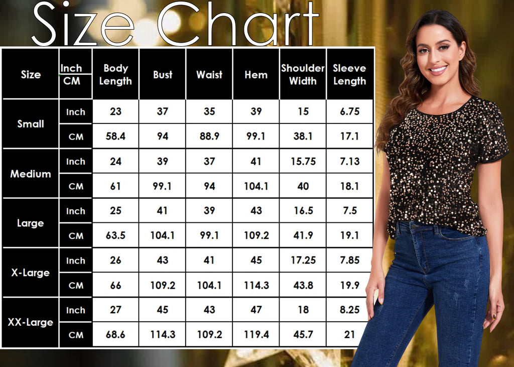 Anna-Kaci Womens Sparkly Sequin Velvet Tops Short Sleeve Crew Neck Shirt Party Club Blouse