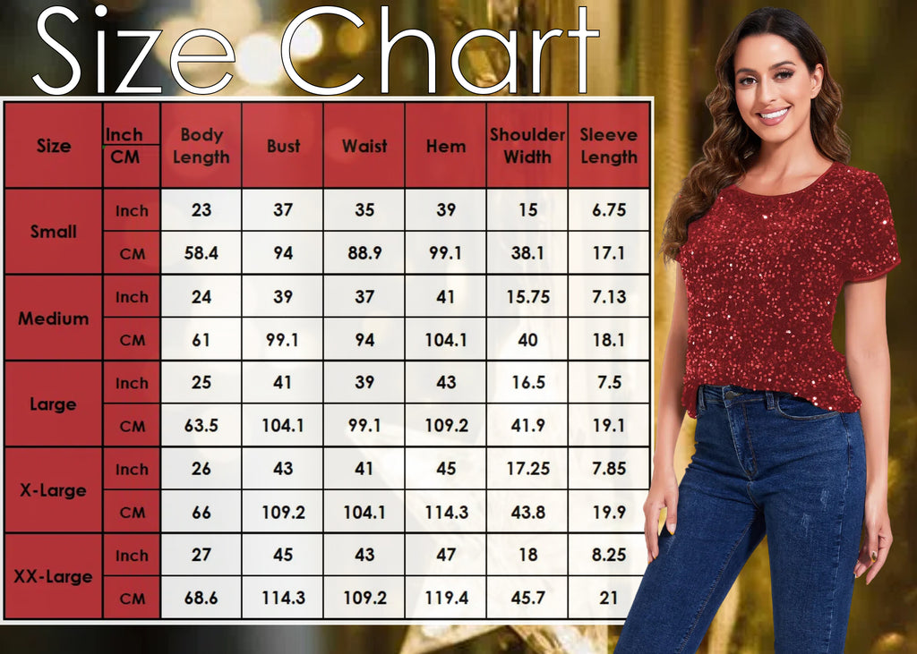 Anna-Kaci Womens Sparkly Sequin Velvet Tops Short Sleeve Crew Neck Shirt Party Club Blouse