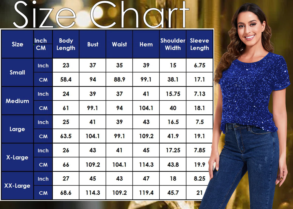 Anna-Kaci Womens Sparkly Sequin Velvet Tops Short Sleeve Crew Neck Shirt Party Club Blouse