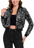 Chaqueta corta con lentejuelas brillantes para mujer de Anna-Kaci, chaqueta bomber de manga larga con cremallera y para fiestas y clubes