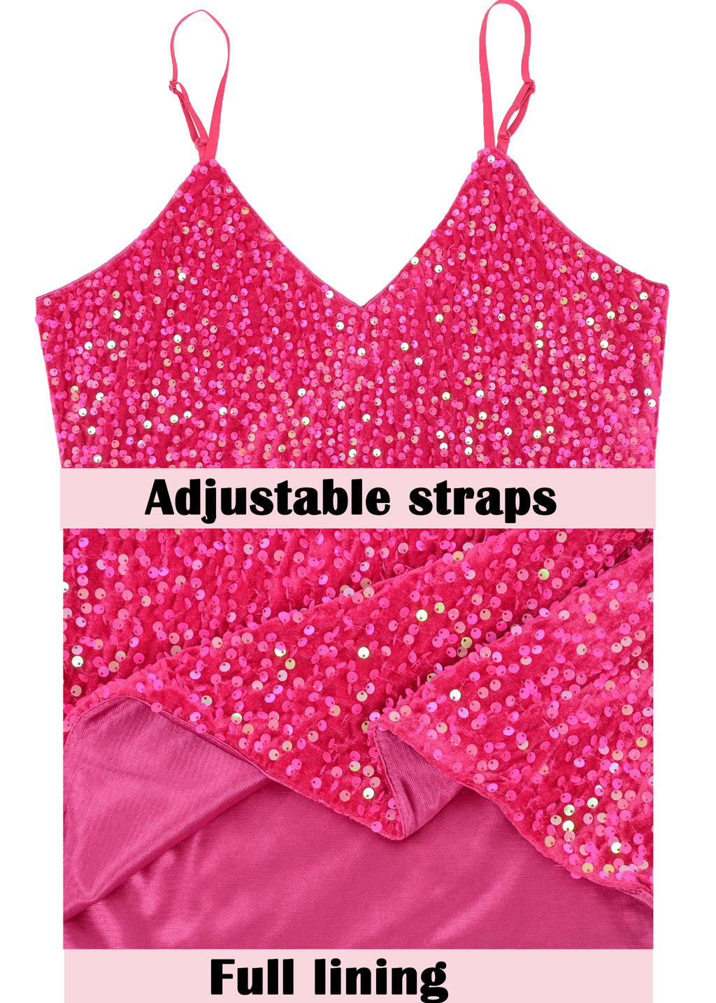 Anna-Kaci - Camiseta sin mangas con lentejuelas para mujer, cuello en V, tirantes finos brillantes, camiseta sin mangas