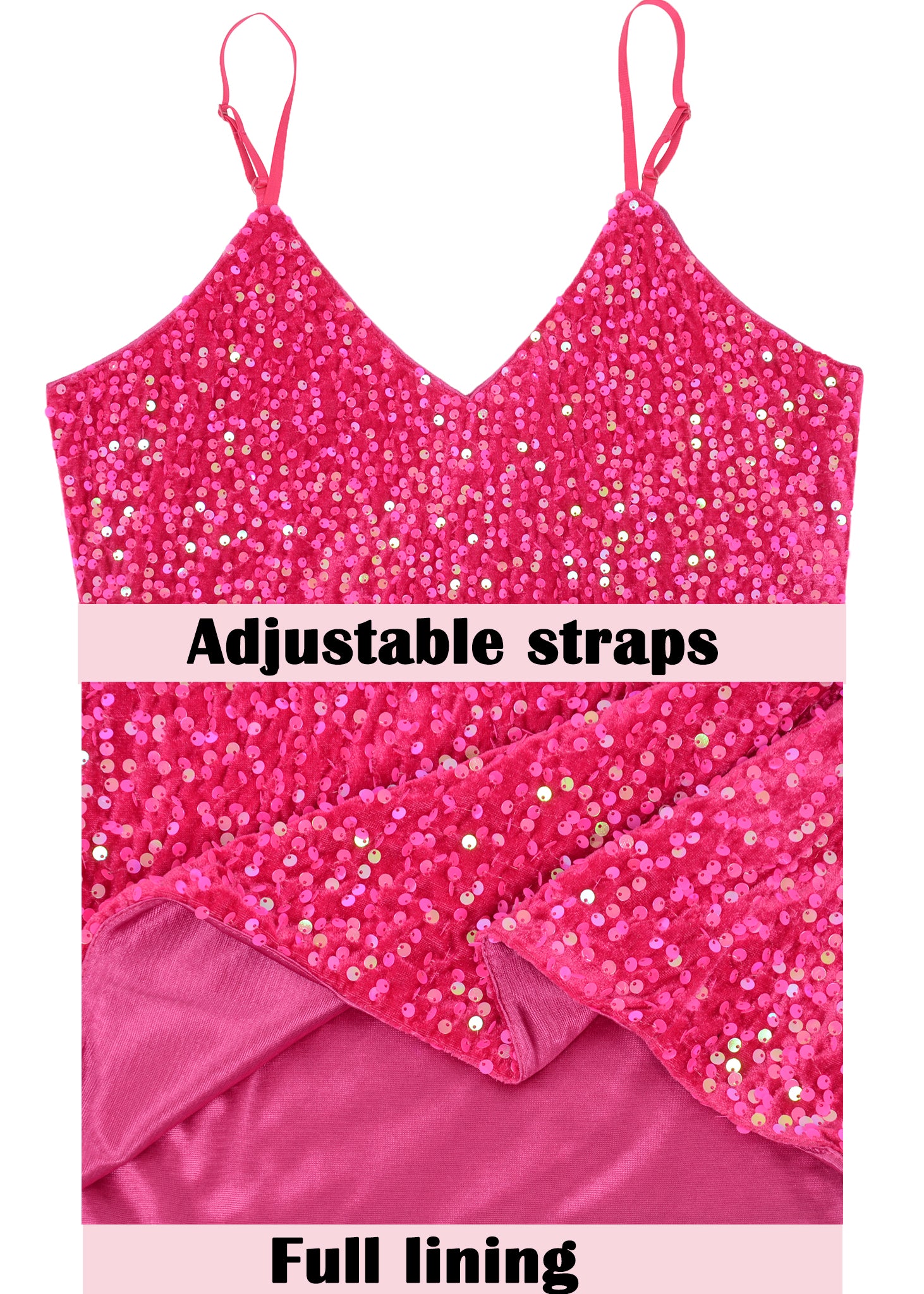 Anna-Kaci - Camiseta sin mangas con lentejuelas para mujer, cuello en V, tirantes finos brillantes, camiseta sin mangas