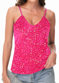 Anna-Kaci Womens Sleeveless Sequin Tops V Neck Sparkle Spaghetti Strap Cami Tank Top Shirt