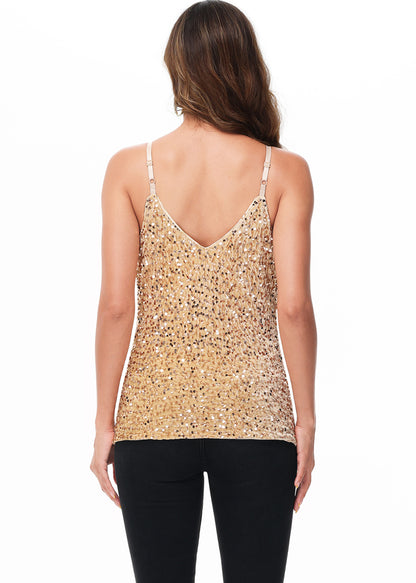 Anna-Kaci Womens Sleeveless Sequin Tops V Neck Sparkle Spaghetti Strap Cami Tank Top Shirt