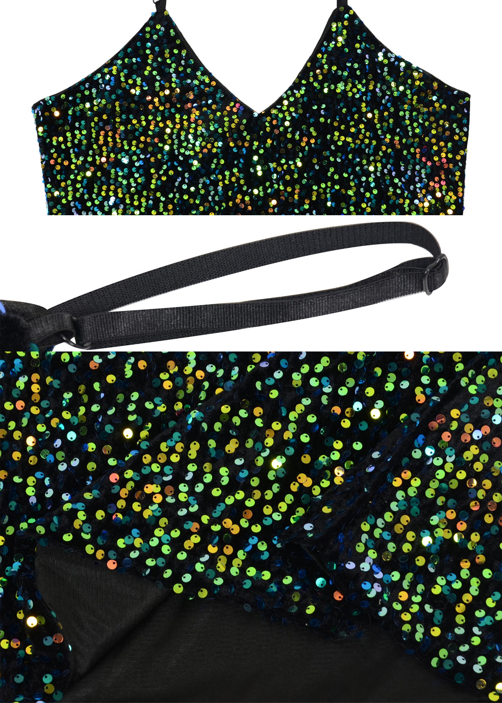 Anna-Kaci - Camiseta sin mangas con lentejuelas para mujer, cuello en V, tirantes finos brillantes, camiseta sin mangas