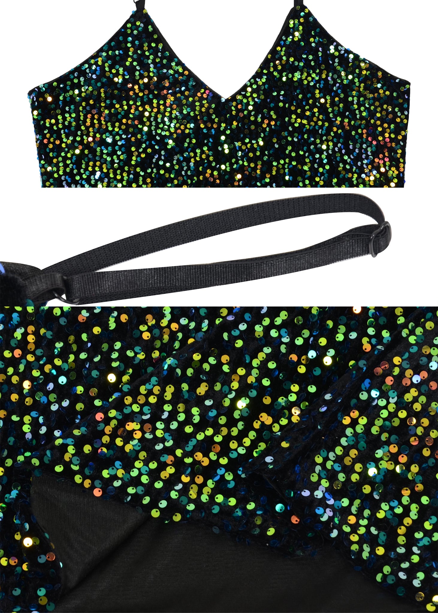 Anna-Kaci - Camiseta sin mangas con lentejuelas para mujer, cuello en V, tirantes finos brillantes, camiseta sin mangas