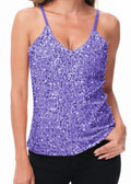 Anna-Kaci Womens Sleeveless Sequin Tops V Neck Sparkle Spaghetti Strap Cami Tank Top Shirt