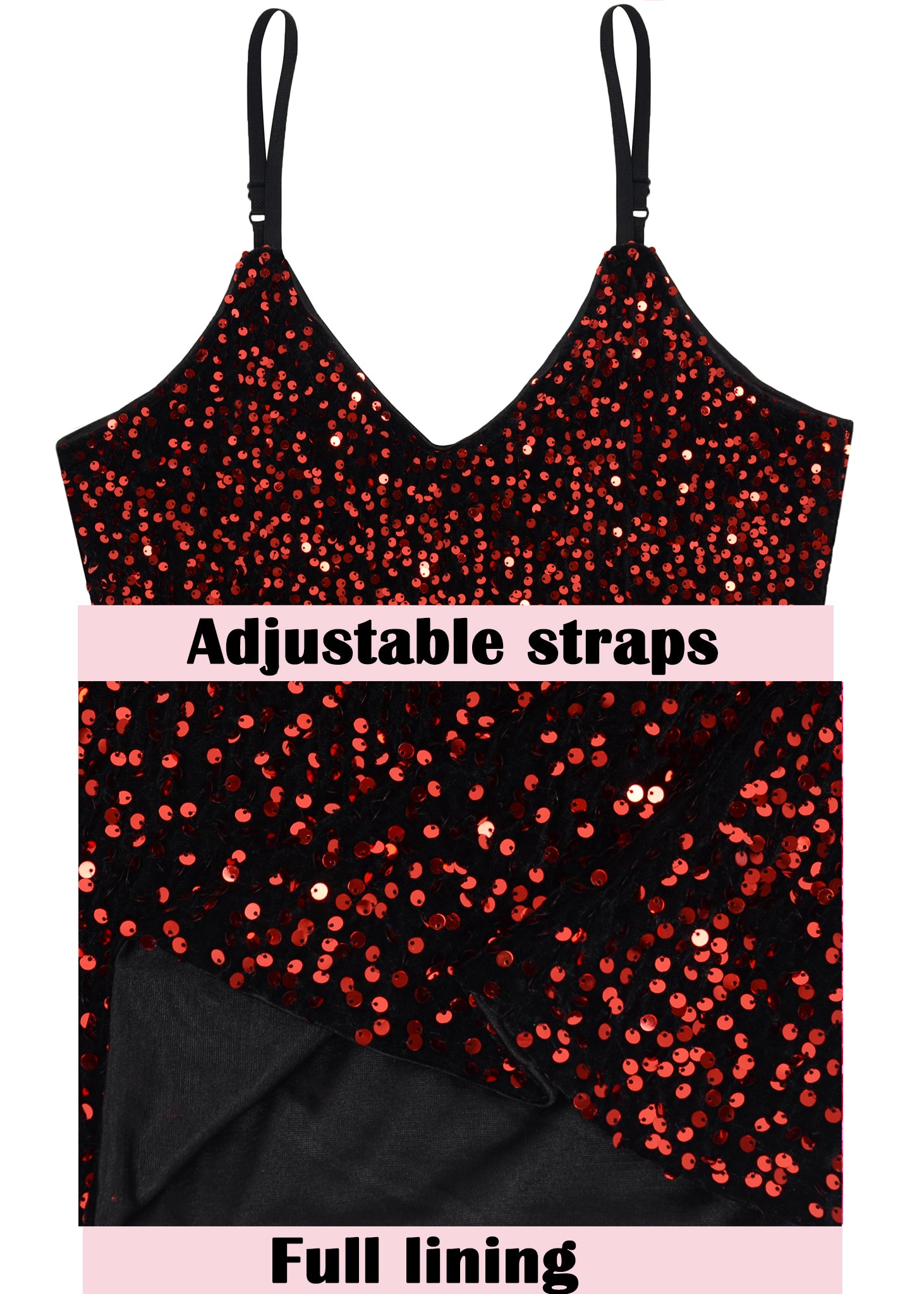Anna-Kaci - Camiseta sin mangas con lentejuelas para mujer, cuello en V, tirantes finos brillantes, camiseta sin mangas
