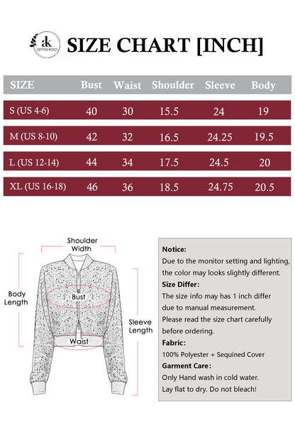 Anna-Kaci Womens Sparkly Sequin Jacket Cropped Two-Way-Zipper Glitter Party Club Bomber Jacket