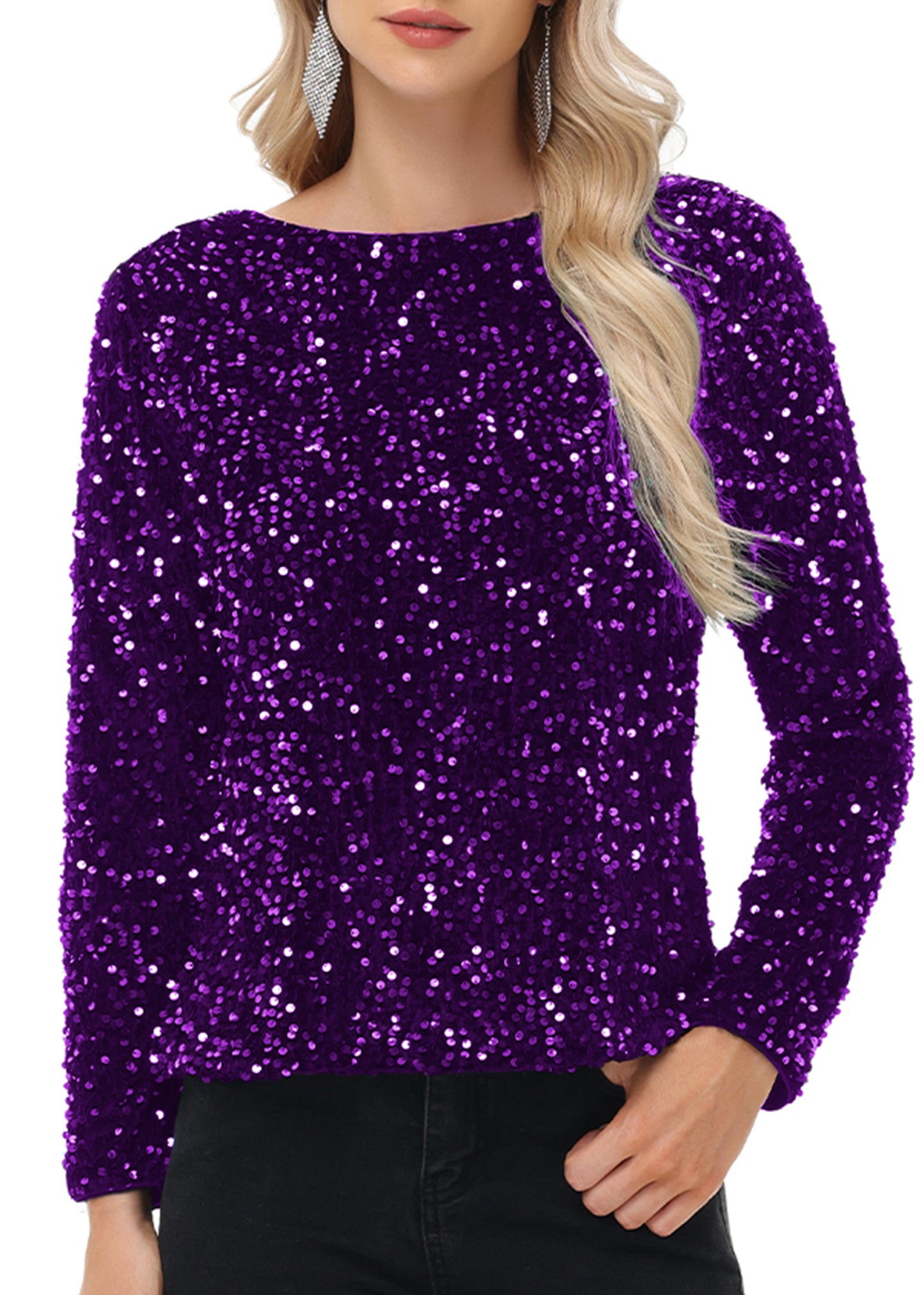 Anna-Kaci Women's Sequin Tops Sparkly Long Sleeve Glitter Evening Party Concert Shirt Blouse