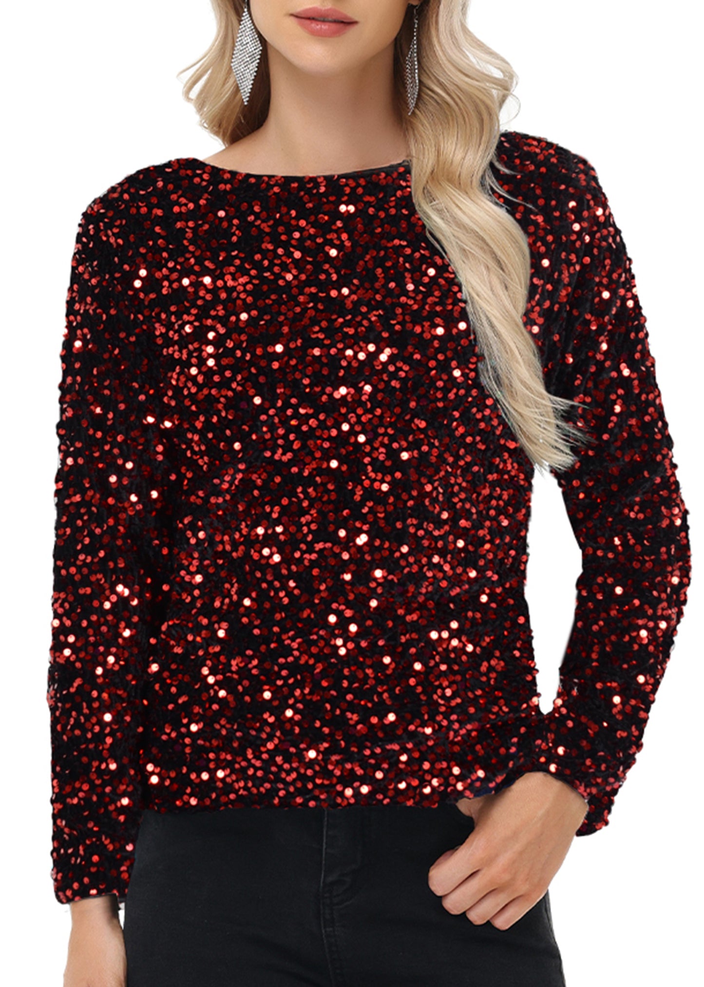 Anna-Kaci Women's Sequin Tops Sparkly Long Sleeve Glitter Evening Party Concert Shirt Blouse