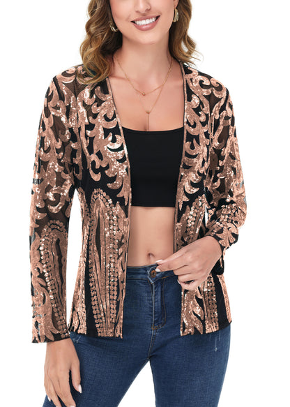 Anna-Kaci Womens Sparkly Sequin Cardigan Long Sleeve Open Front Glitter Party Evening Jacket