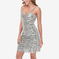 Anna-Kaci Women's Sequin Bodycon Dress with Spaghetti Straps and Side Slit