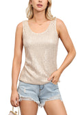 Anna-Kaci Women's Sparkly Sequin Tops Scoop Neck Sleeveless Glitter Shimmer Tank Top Blouses