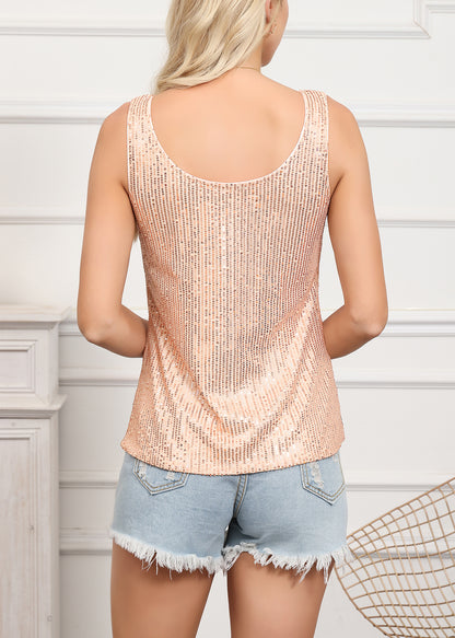 Anna-Kaci Women's Sparkly Sequin Tops Scoop Neck Sleeveless Glitter Shimmer Tank Top Blouses