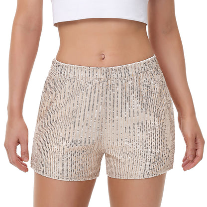 Anna-Kaci Women's Sparkly Sequin Shorts Elastic Waist Summer Straight Leg Glitter Party Shorts