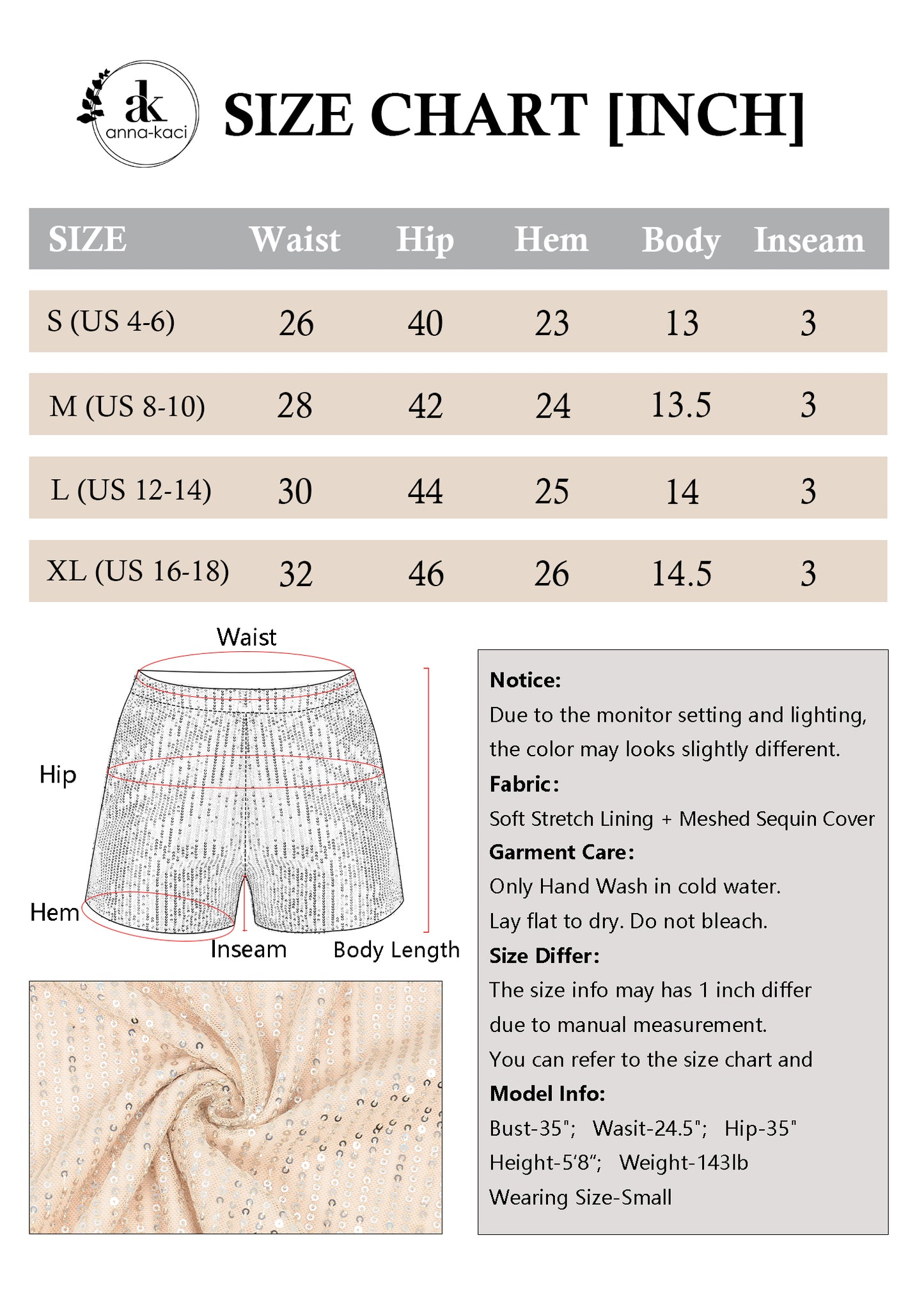 Anna-Kaci Women's Sparkly Sequin Shorts Elastic Waist Summer Straight Leg Glitter Party Shorts