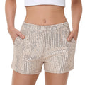 Anna-Kaci Women's Sparkly Sequin Shorts Elastic Waist Summer Straight Leg Glitter Party Shorts