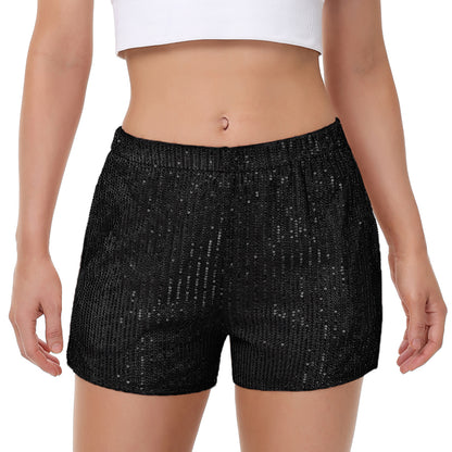 Anna-Kaci Women's Sparkly Sequin Shorts Elastic Waist Summer Straight Leg Glitter Party Shorts