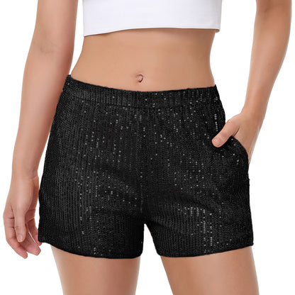 Anna-Kaci Women's Sparkly Sequin Shorts Elastic Waist Summer Straight Leg Glitter Party Shorts