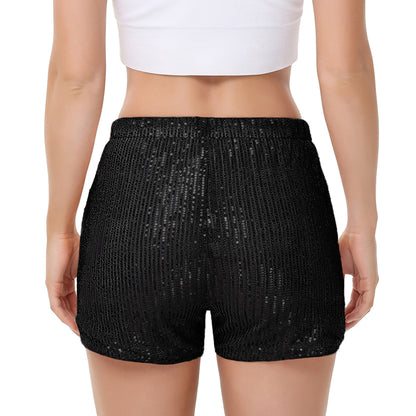 Anna-Kaci Women's Sparkly Sequin Shorts Elastic Waist Summer Straight Leg Glitter Party Shorts