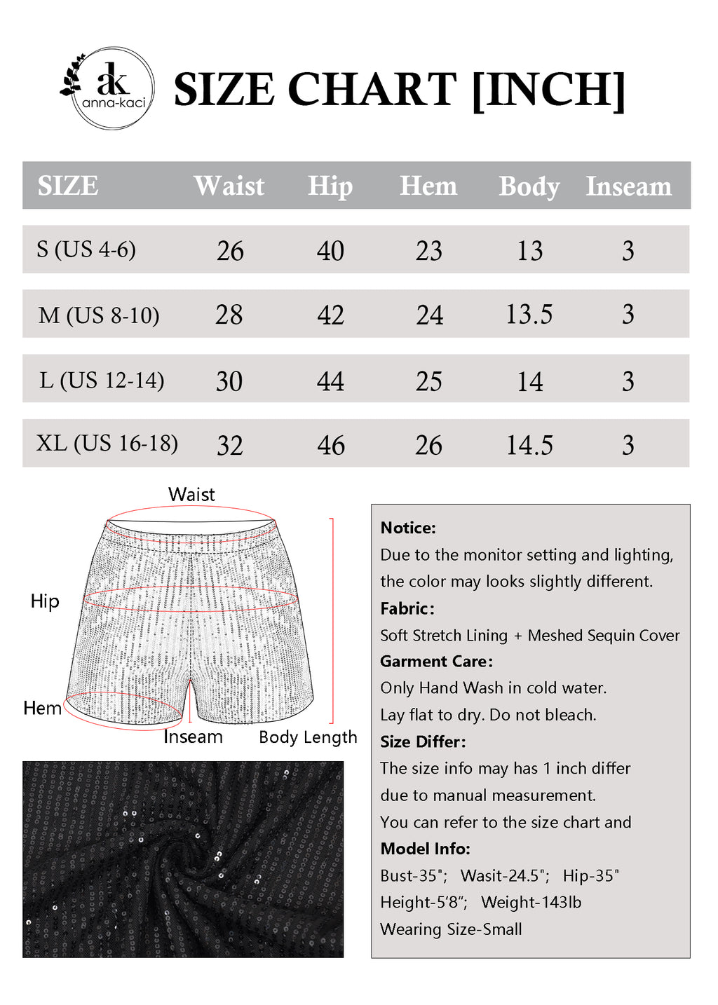 Anna-Kaci Women's Sparkly Sequin Shorts Elastic Waist Summer Straight Leg Glitter Party Shorts