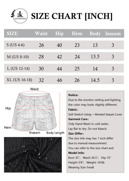 Anna-Kaci Women's Sparkly Sequin Shorts Elastic Waist Summer Straight Leg Glitter Party Shorts