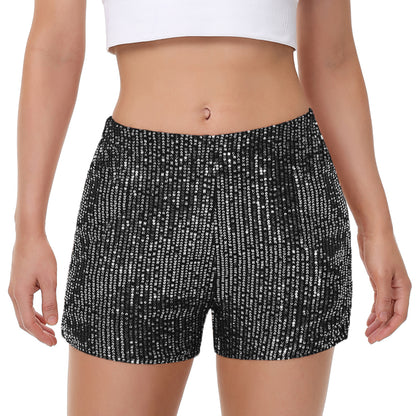 Anna-Kaci Women's Sparkly Sequin Shorts Elastic Waist Summer Straight Leg Glitter Party Shorts