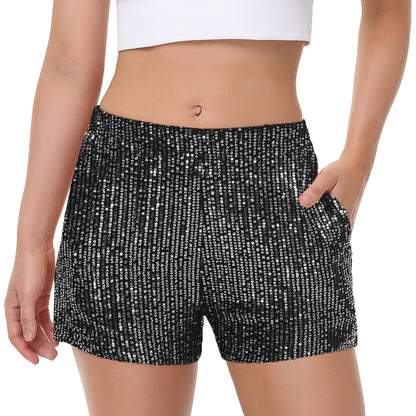 Anna-Kaci Women's Sparkly Sequin Shorts Elastic Waist Summer Straight Leg Glitter Party Shorts