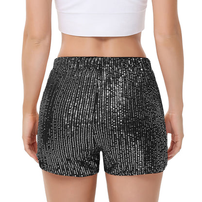 Anna-Kaci Women's Sparkly Sequin Shorts Elastic Waist Summer Straight Leg Glitter Party Shorts