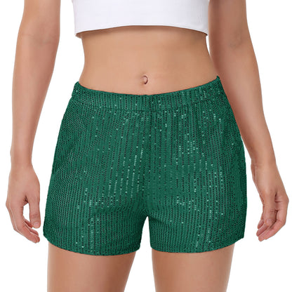 Anna-Kaci Women's Sparkly Sequin Shorts Elastic Waist Summer Straight Leg Glitter Party Shorts