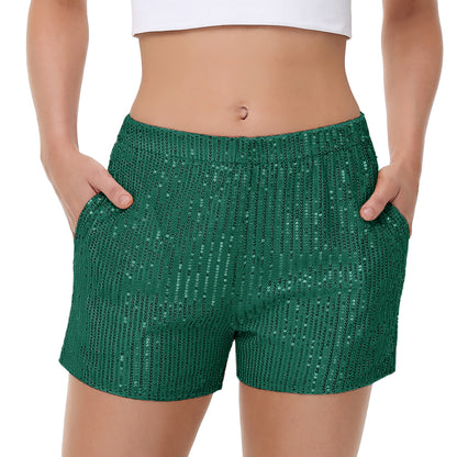 Anna-Kaci Women's Sparkly Sequin Shorts Elastic Waist Summer Straight Leg Glitter Party Shorts