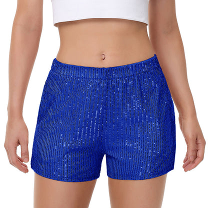 Anna-Kaci Women's Sparkly Sequin Shorts Elastic Waist Summer Straight Leg Glitter Party Shorts