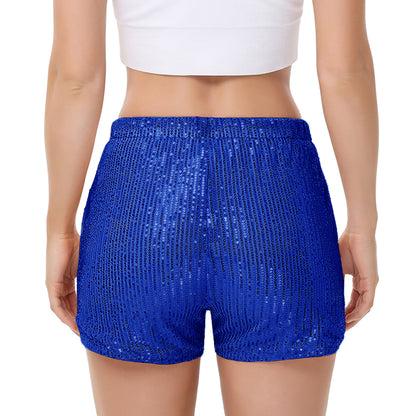 Anna-Kaci Women's Sparkly Sequin Shorts Elastic Waist Summer Straight Leg Glitter Party Shorts
