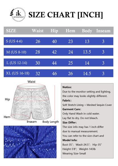 Anna-Kaci Women's Sparkly Sequin Shorts Elastic Waist Summer Straight Leg Glitter Party Shorts