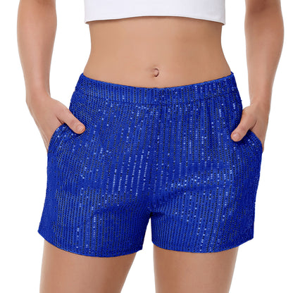 Anna-Kaci Women's Sparkly Sequin Shorts Elastic Waist Summer Straight Leg Glitter Party Shorts