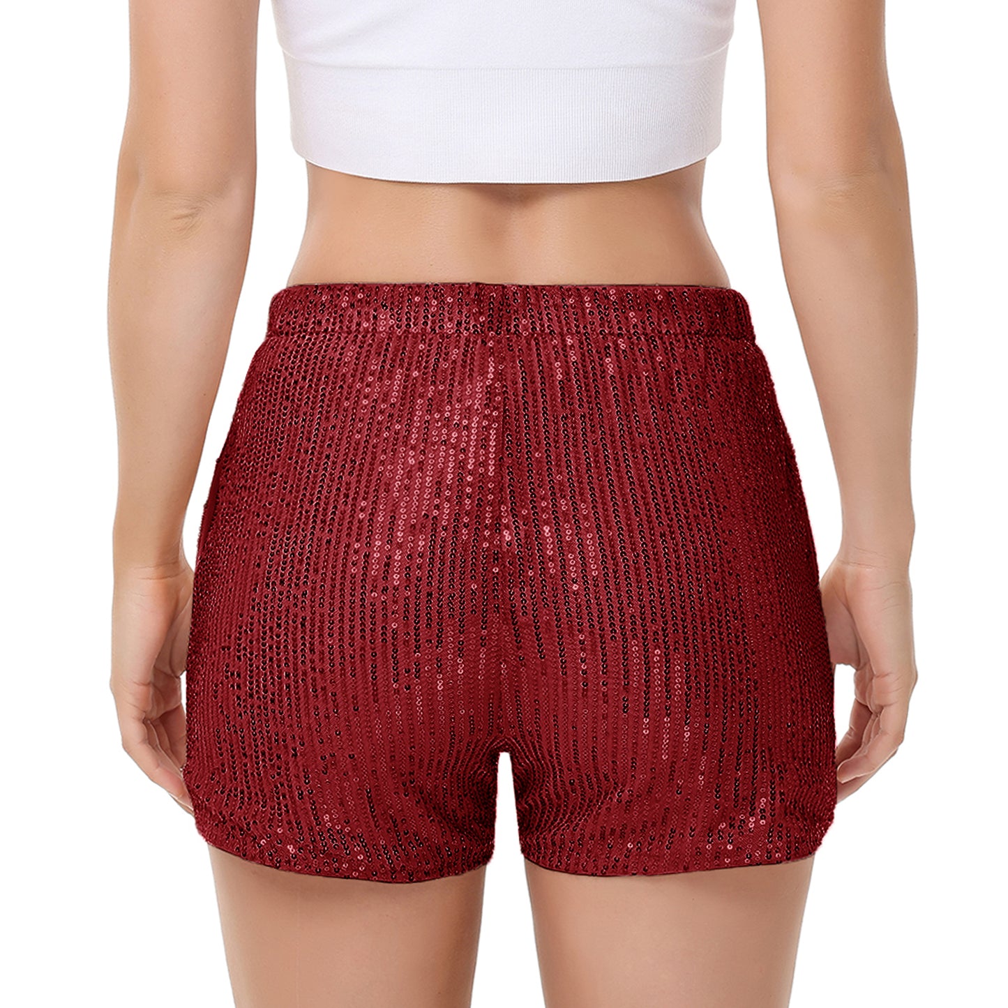 Anna-Kaci Women's Sparkly Sequin Shorts Elastic Waist Summer Straight Leg Glitter Party Shorts