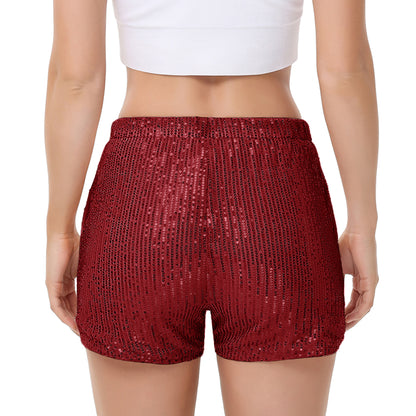 Anna-Kaci Women's Sparkly Sequin Shorts Elastic Waist Summer Straight Leg Glitter Party Shorts
