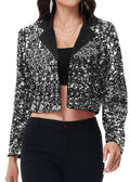 Anna-Kaci Women's Sparkly Crop Sequin Blazer Jacket Long Sleeve Party Club Cardigan Out