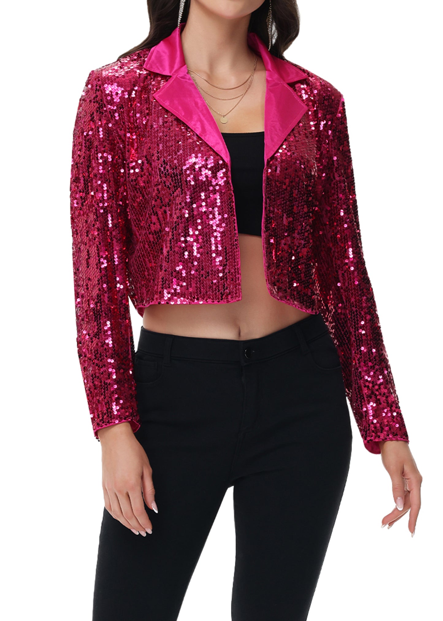 Anna-Kaci Women's Sparkly Crop Sequin Blazer Jacket Long Sleeve Party Club Cardigan Out
