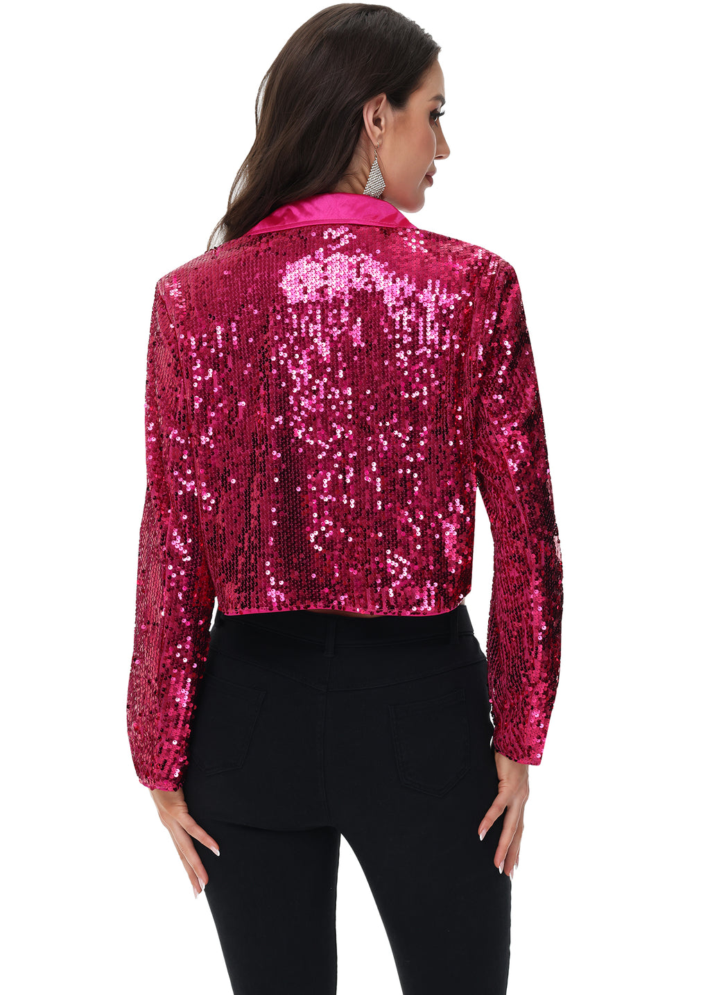 Anna-Kaci Women's Sparkly Crop Sequin Blazer Jacket Long Sleeve Party Club Cardigan Out
