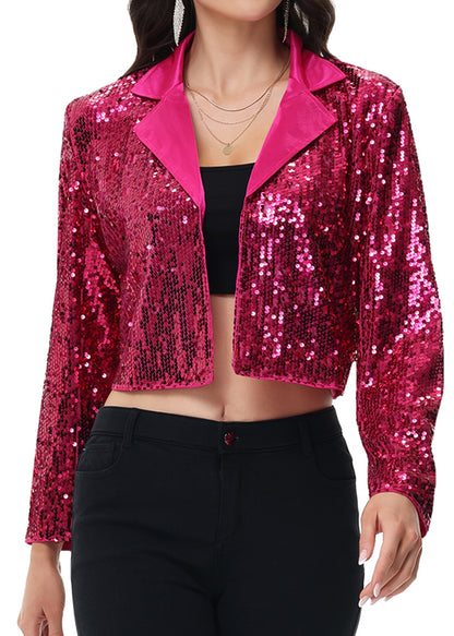Anna-Kaci Women's Sparkly Crop Sequin Blazer Jacket Long Sleeve Party Club Cardigan Out