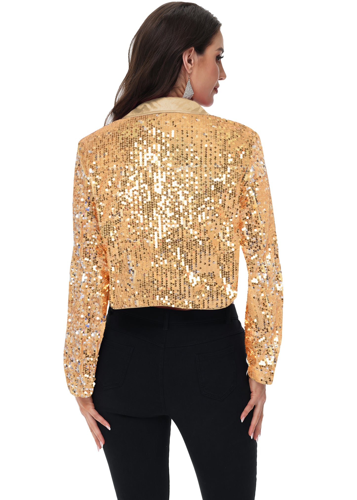 Anna-Kaci Women's Sparkly Crop Sequin Blazer Jacket Long Sleeve Party Club Cardigan Out