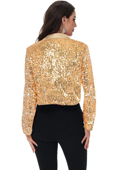 Anna-Kaci Women's Sparkly Crop Sequin Blazer Jacket Long Sleeve Party Club Cardigan Out