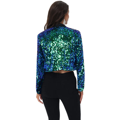 Anna-Kaci Women's Sparkly Crop Sequin Blazer Jacket Long Sleeve Party Club Cardigan Out
