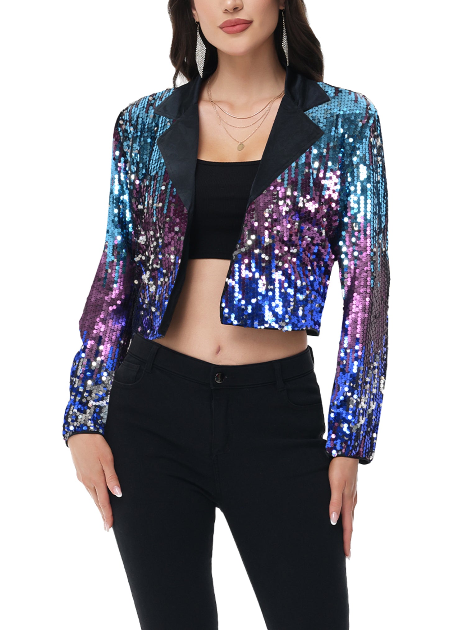 Anna-Kaci Women's Sparkly Crop Sequin Blazer Jacket Long Sleeve Party Club Cardigan Out