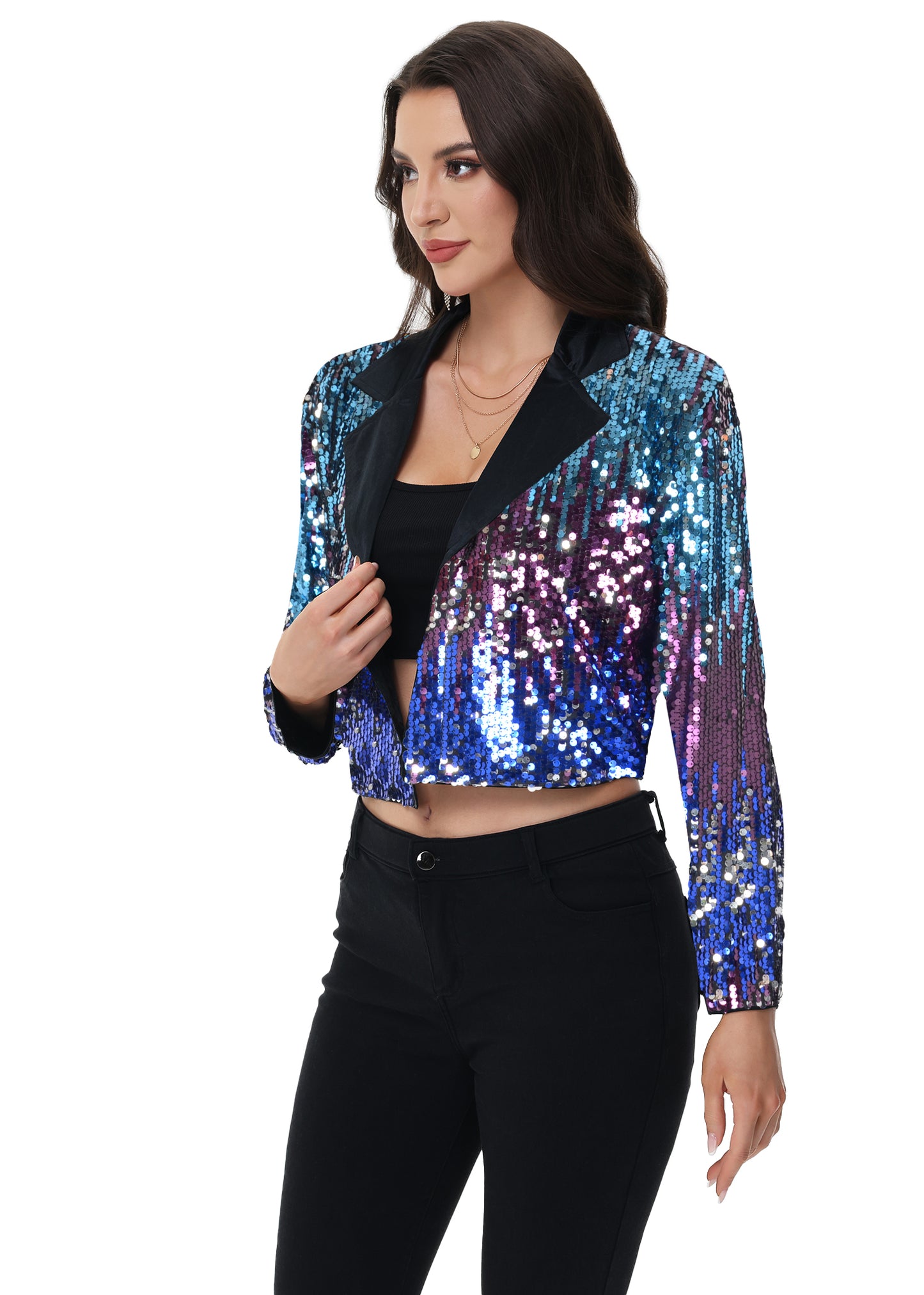 Anna-Kaci Women's Sparkly Crop Sequin Blazer Jacket Long Sleeve Party Club Cardigan Out