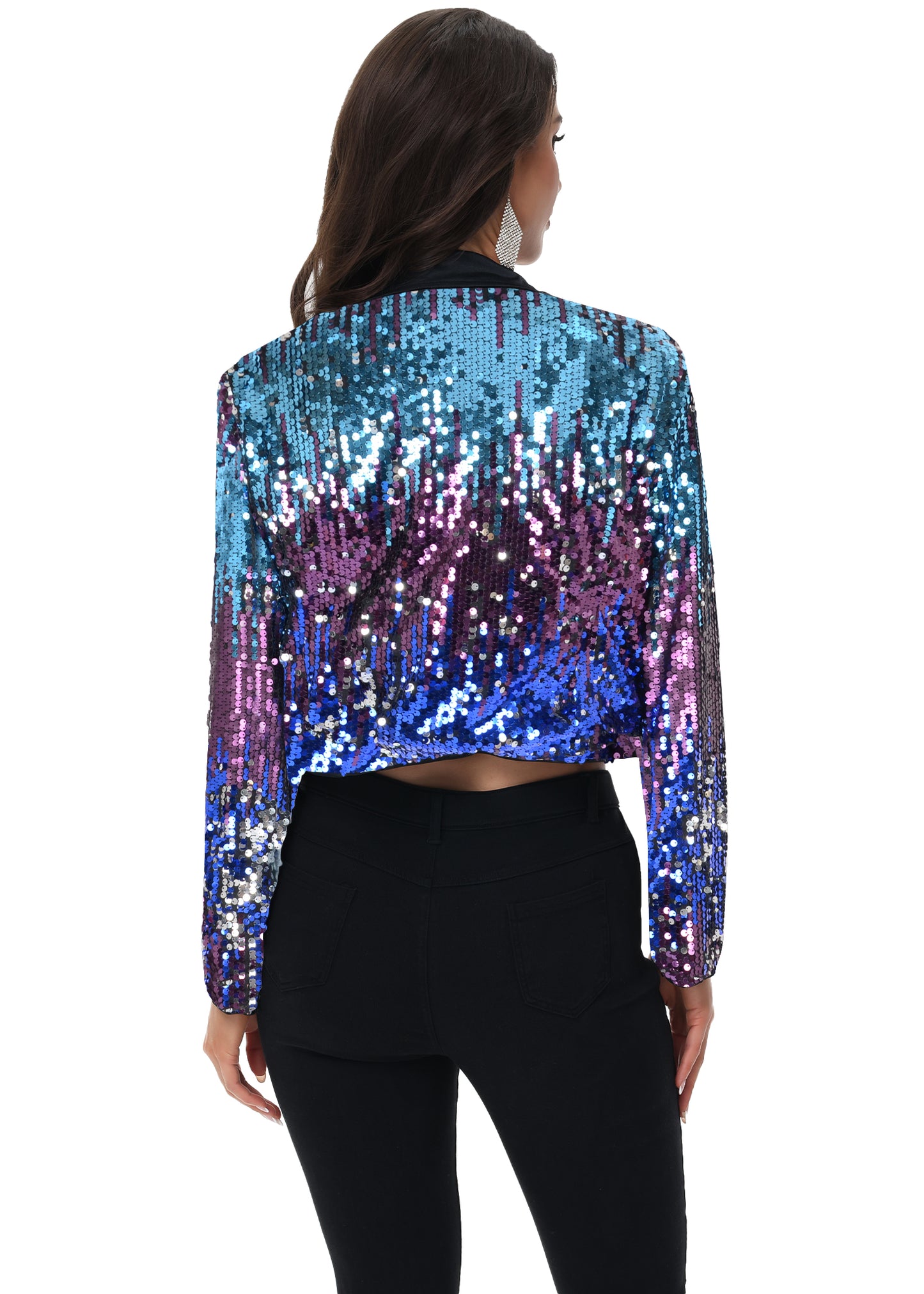 Anna-Kaci Women's Sparkly Crop Sequin Blazer Jacket Long Sleeve Party Club Cardigan Out