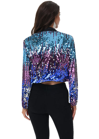 Anna-Kaci Women's Sparkly Crop Sequin Blazer Jacket Long Sleeve Party Club Cardigan Out