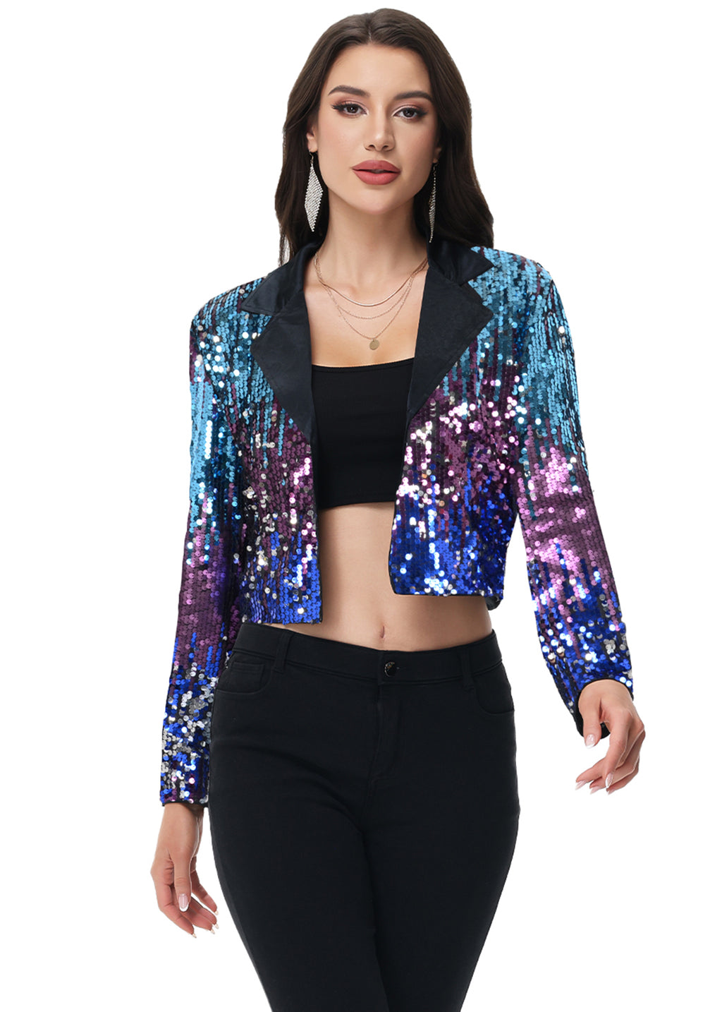 Anna-Kaci Women's Sparkly Crop Sequin Blazer Jacket Long Sleeve Party Club Cardigan Out
